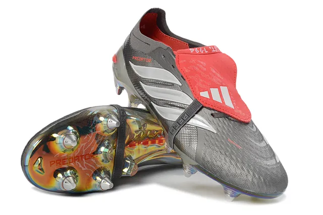 Adidas Predator Gray Red Low-Cut Football Boot Iridescent Holographic Sole Firm-Ground Soccer Shoes 4