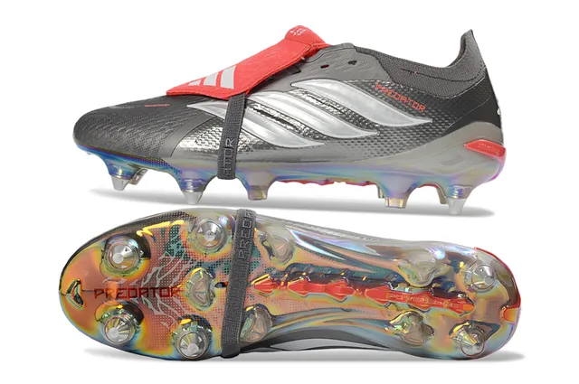 Adidas Predator Gray Red Low-Cut Football Boot Iridescent Holographic Sole Firm-Ground Soccer Shoes 6
