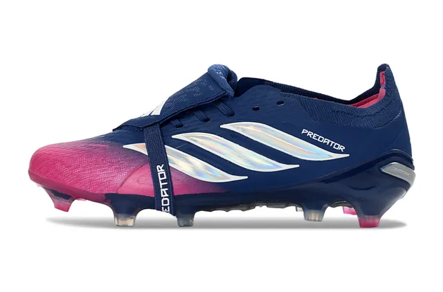 Adidas Predator Navy Pink Low-Cut Laceless Bootie Iridescent Three-Stripe Branding Firm-Ground Soccer Shoes 8