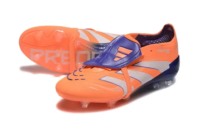 Adidas Predator Orange Navy Fermeture Asymétrique à Sangle Clous Moldés Chaussures de Football Terrain Firme 7