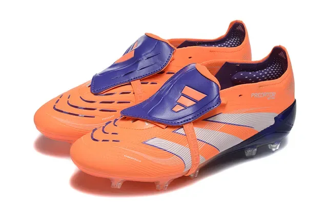 Adidas Predator Orange Navy Fermeture Asymétrique à Sangle Clous Moldés Chaussures de Football Terrain Firme 8