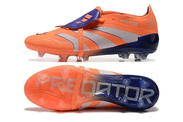 Adidas Predator Orange Navy Fermeture Asymétrique à Sangle Clous Moldés Chaussures de Football Terrain Firme 9