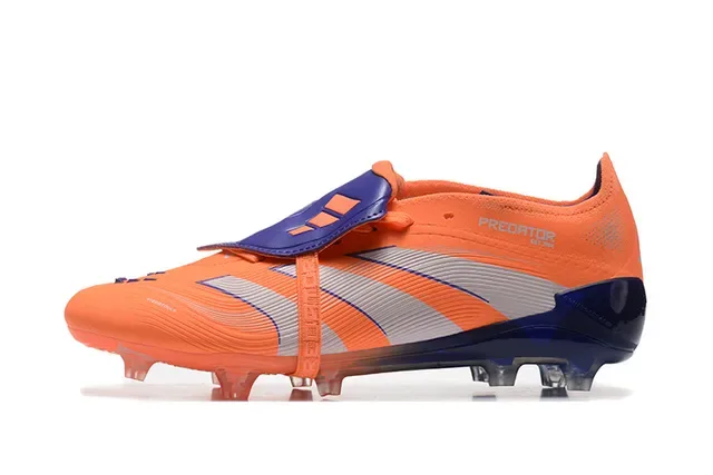Adidas Predator Orange Navy Fermeture Asymétrique à Sangle Clous Moldés Chaussures de Football Terrain Firme 10