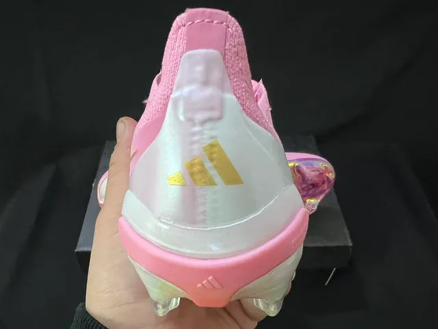 Adidas Predator Pink Gold Laceless Strap Closure Holographic Iridescent Outsole Firm-Ground Soccer Shoes 3