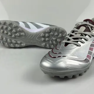 Adidas Predator Prata Borgonha Metálico Sintético Superior Listras Marrom Acentos Grama Artificial Sapatos de Futebol