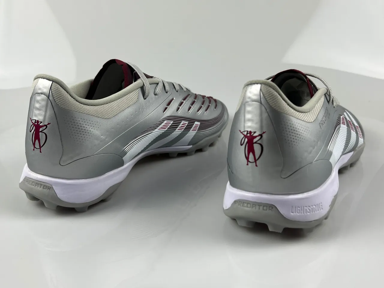 Adidas Predator Prata Borgonha Metálico Sintético Superior Listras Marrom Acentos Grama Artificial Sapatos de Futebol 2
