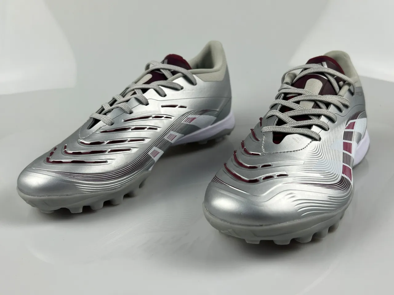Adidas Predator Prata Borgonha Metálico Sintético Superior Listras Marrom Acentos Grama Artificial Sapatos de Futebol 3