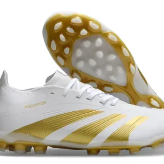Adidas Predator White and Gold Firm-Ground Soccer Shoes
