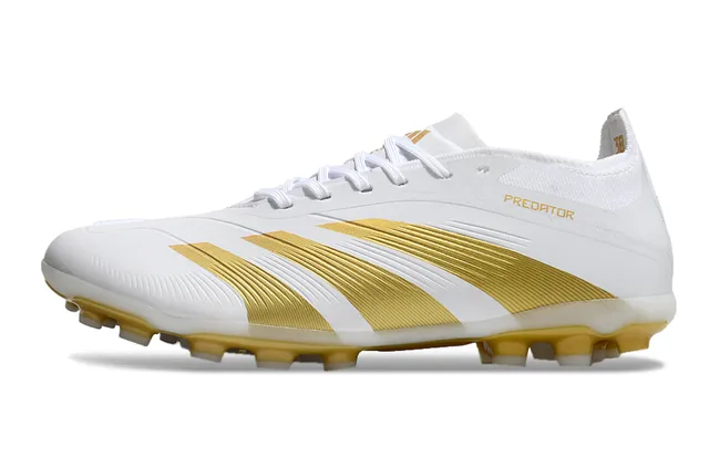 Adidas Predator White and Gold Firm-Ground Soccer Shoes 8