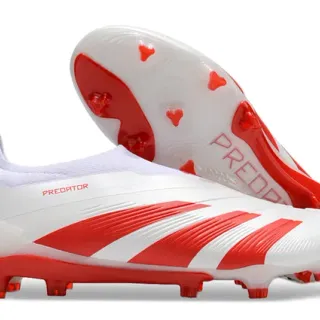 Adidas Predator White and Red Firm-Ground Soccer Shoes