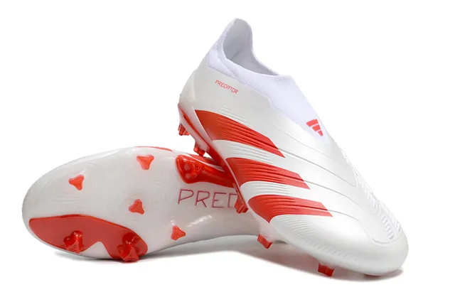 Adidas Predator White and Red Firm-Ground Soccer Shoes 3