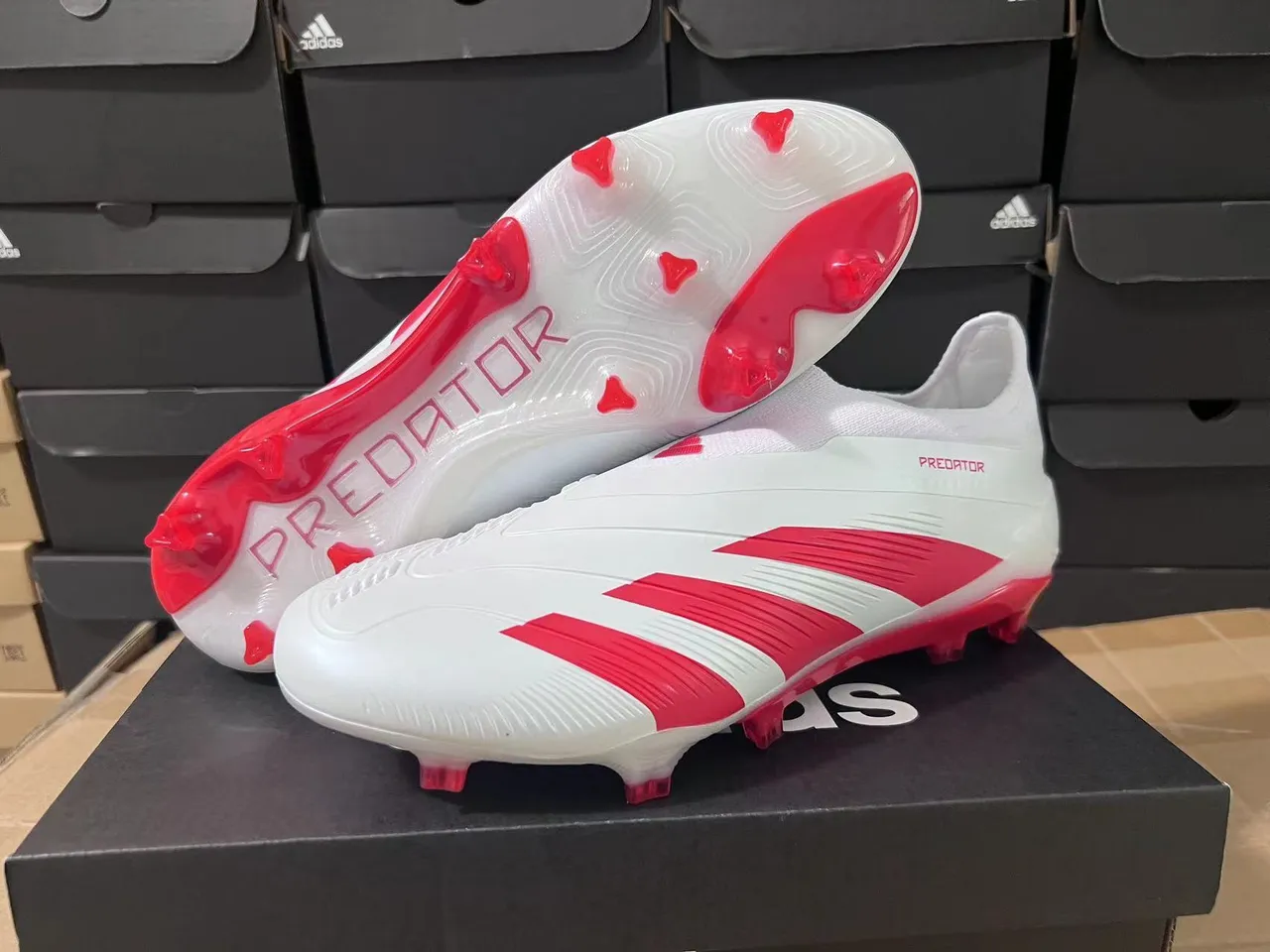 Adidas Predator White and Red Firm-Ground Soccer Shoes 9