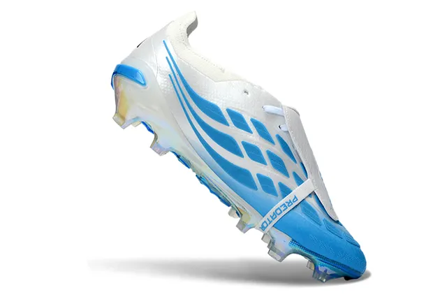 Adidas Predator White Blue Laceless Strap Closure Iridescent Holographic Sole Firm-Ground Soccer Shoes 2