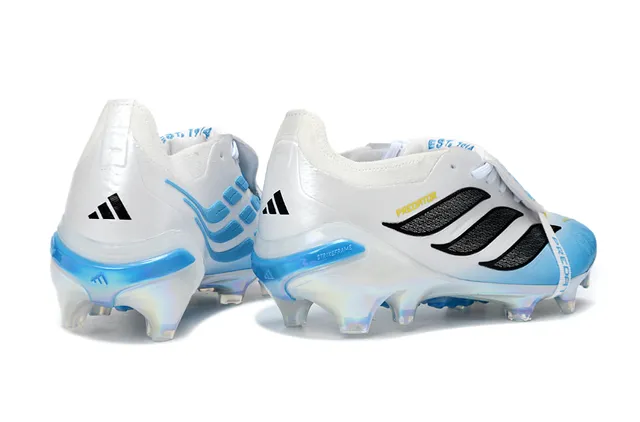 Adidas Predator White Blue Laceless Strap Closure Iridescent Holographic Sole Firm-Ground Soccer Shoes 5
