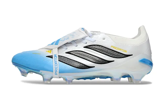 Adidas Predator White Blue Laceless Strap Closure Iridescent Holographic Sole Firm-Ground Soccer Shoes 7
