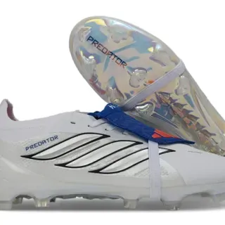 Adidas Predator White Blue Synthetic Upper Holographic Iridescent Soleplate Firm-Ground Soccer Shoes