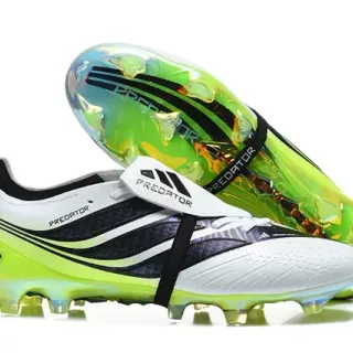 Adidas Predator सफेद हरा असममित लेसिंग नियोन लाइम ट्रांसल्यूसेंट सोल फर्म ग्राउंड फुटबॉल जूते