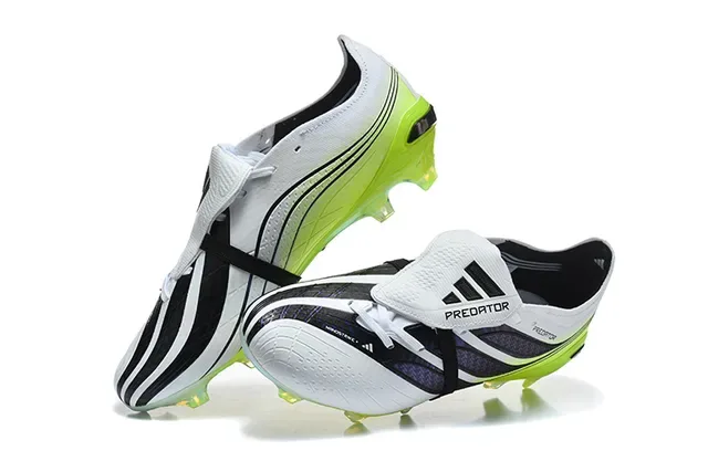 Adidas Predator Sapatos de Futebol Branco Verde Cadarços Assimétricos Neón Lime Sola Translúcida Tac Para Grama Firme 2