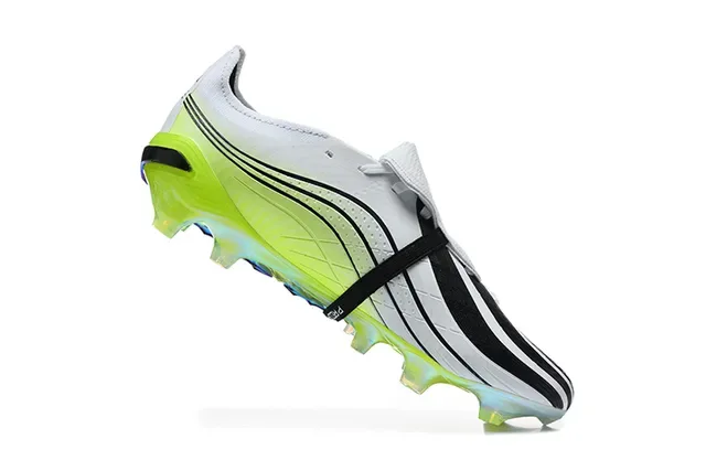 Adidas Predator Sapatos de Futebol Branco Verde Cadarços Assimétricos Neón Lime Sola Translúcida Tac Para Grama Firme 3