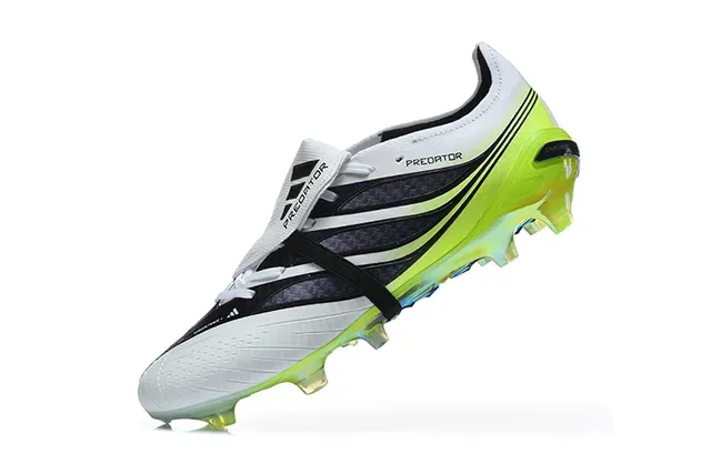 Adidas Predator Sapatos de Futebol Branco Verde Cadarços Assimétricos Neón Lime Sola Translúcida Tac Para Grama Firme 4