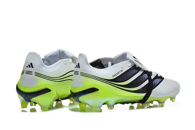 Adidas Predator Sapatos de Futebol Branco Verde Cadarços Assimétricos Neón Lime Sola Translúcida Tac Para Grama Firme 5