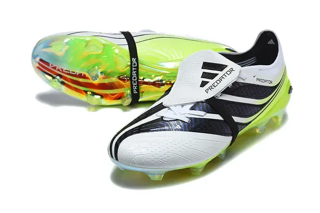 Adidas Predator Sapatos de Futebol Branco Verde Cadarços Assimétricos Neón Lime Sola Translúcida Tac Para Grama Firme 6