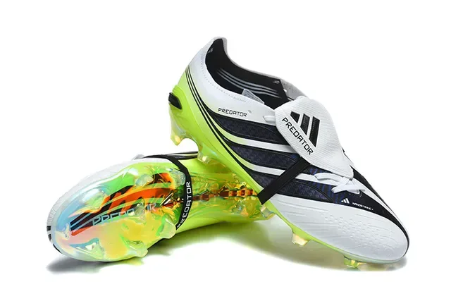 Adidas Predator Sapatos de Futebol Branco Verde Cadarços Assimétricos Neón Lime Sola Translúcida Tac Para Grama Firme 7