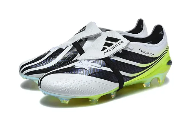 Adidas Predator Sapatos de Futebol Branco Verde Cadarços Assimétricos Neón Lime Sola Translúcida Tac Para Grama Firme 8