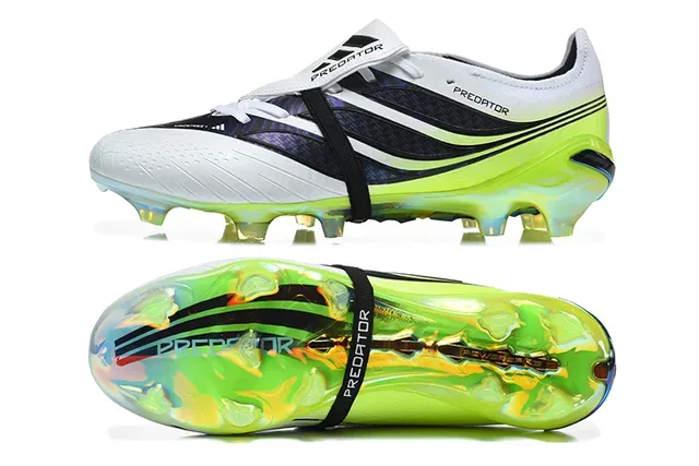 Adidas Predator Sapatos de Futebol Branco Verde Cadarços Assimétricos Neón Lime Sola Translúcida Tac Para Grama Firme 9