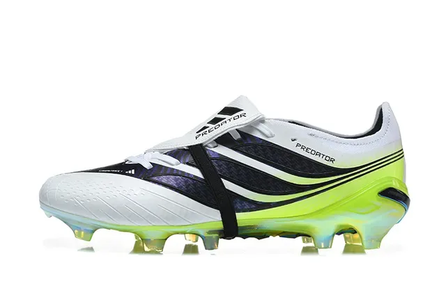 Adidas Predator Sapatos de Futebol Branco Verde Cadarços Assimétricos Neón Lime Sola Translúcida Tac Para Grama Firme 10