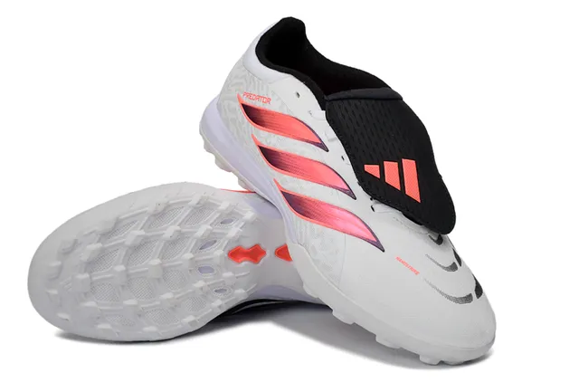 Adidas Predator White Pink Synthetic Textured Upper Gradient Three-Stripe Design Turf Soccer Shoes 4