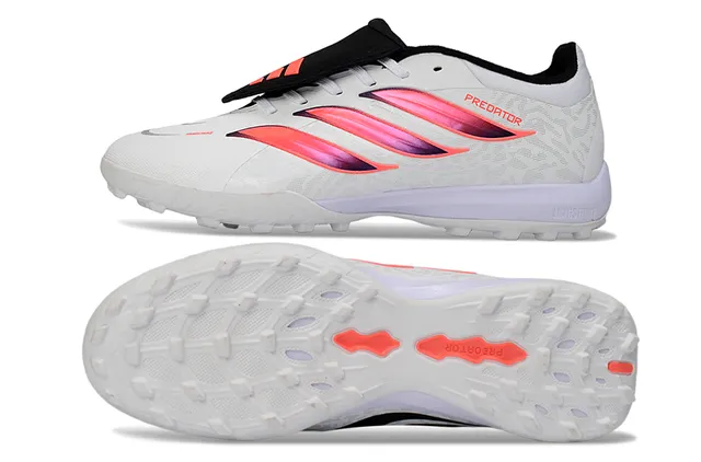 Adidas Predator White Pink Synthetic Textured Upper Gradient Three-Stripe Design Turf Soccer Shoes 6