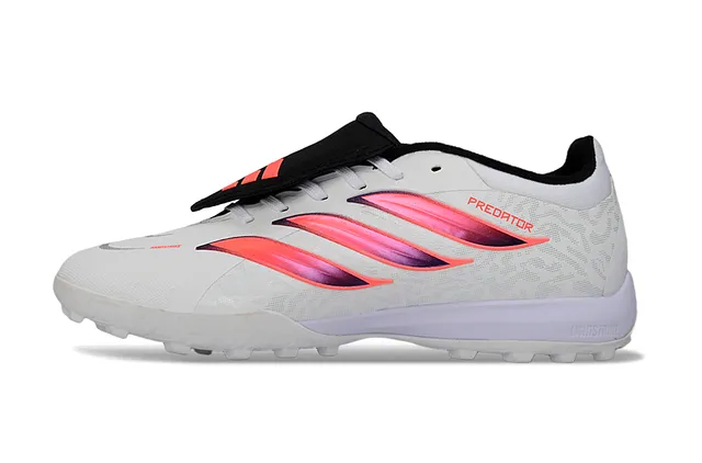 Adidas Predator White Pink Synthetic Textured Upper Gradient Three-Stripe Design Turf Soccer Shoes 7