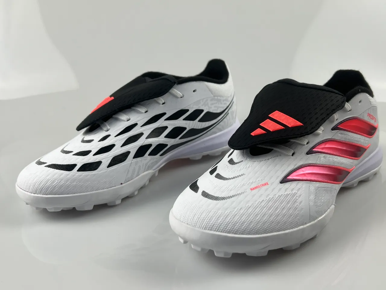 Adidas Predator White Pink Synthetic Textured Upper Gradient Three-Stripe Design Turf Soccer Shoes 8