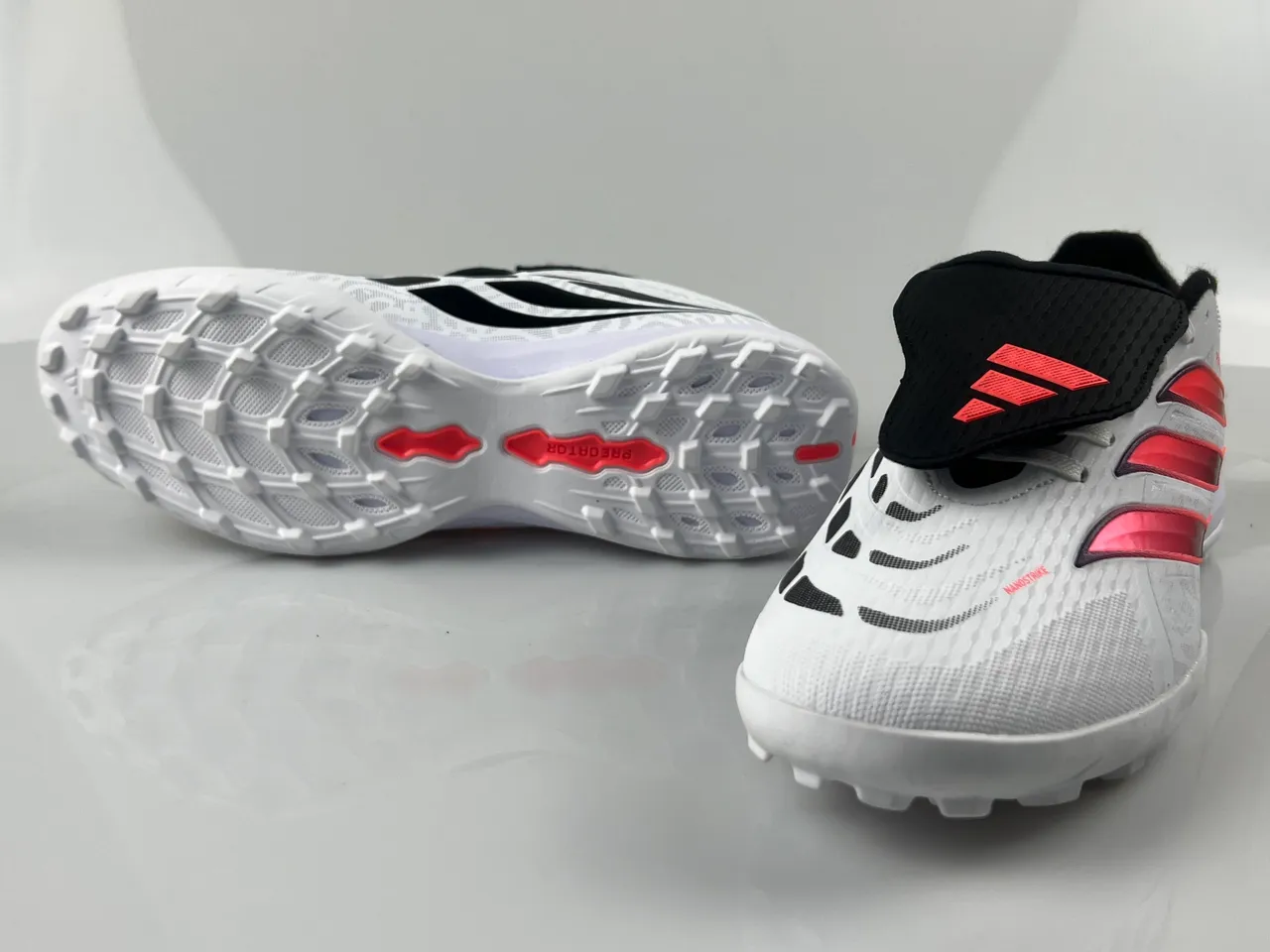 Adidas Predator White Pink Synthetic Textured Upper Gradient Three-Stripe Design Turf Soccer Shoes 10