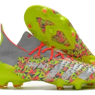 Adidas Predator Yellow Multicolor High-Cut Sock-Fit Collar Graffiti-Print Upper Firm-Ground Soccer Shoes
