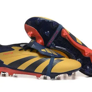 Adidas Predator Yellow Navy Cage-Strapped Upper Three-Stripe Overlay Firm-Ground Soccer Shoes