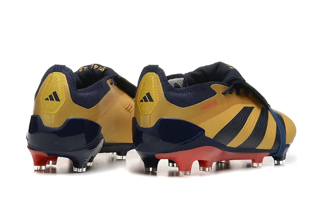 Adidas Predator Yellow Navy Cage-Strapped Upper Three-Stripe Overlay Firm-Ground Soccer Shoes 2