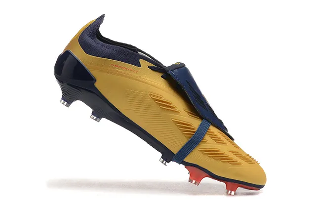 Adidas Predator Yellow Navy Cage-Strapped Upper Three-Stripe Overlay Firm-Ground Soccer Shoes 4