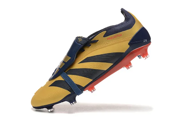 Adidas Predator Yellow Navy Cage-Strapped Upper Three-Stripe Overlay Firm-Ground Soccer Shoes 5