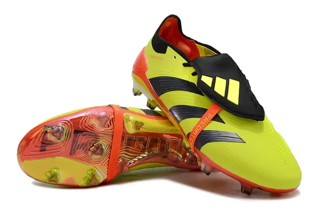 Adidas Predator Amarelo Laranja Cadarço Assimétrico Solado Translucido Firm-Ground Sapatos de Futebol 4
