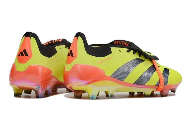 Adidas Predator Amarelo Laranja Cadarço Assimétrico Solado Translucido Firm-Ground Sapatos de Futebol 5