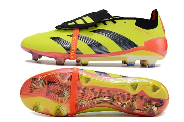 Adidas Predator Amarelo Laranja Cadarço Assimétrico Solado Translucido Firm-Ground Sapatos de Futebol 6