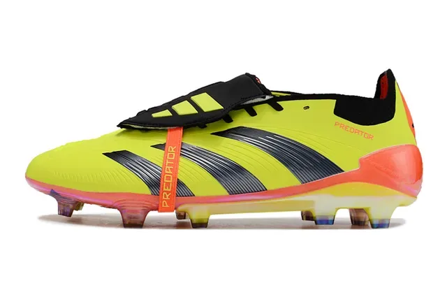 Adidas Predator Amarelo Laranja Cadarço Assimétrico Solado Translucido Firm-Ground Sapatos de Futebol 7