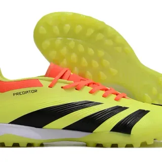 Adidas Predator Yellow Orange Neon Upper Black Three-Stripe Branding Turf Soccer Shoes