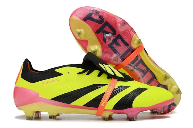 Adidas Predator أصفر وردي نيون كولور واي غير متماثل لاسينغ أرض صلبة أحذية كرة القدم 1