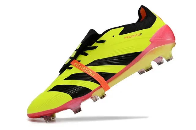 Adidas Predator أصفر وردي نيون كولور واي غير متماثل لاسينغ أرض صلبة أحذية كرة القدم 3