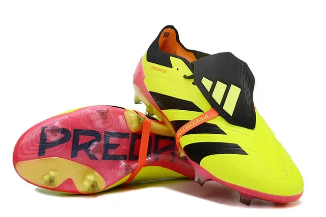 Adidas Predator أصفر وردي نيون كولور واي غير متماثل لاسينغ أرض صلبة أحذية كرة القدم 4
