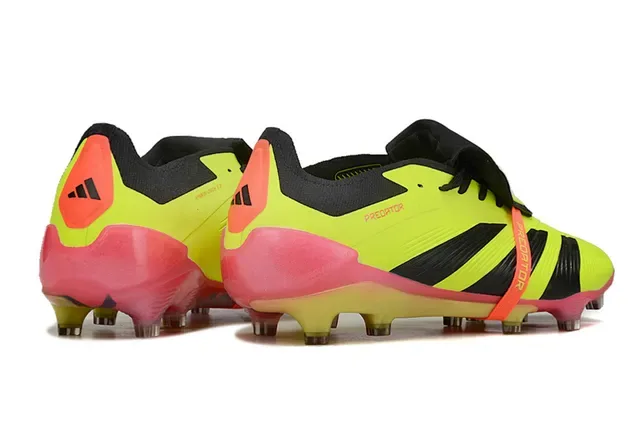 Adidas Predator أصفر وردي نيون كولور واي غير متماثل لاسينغ أرض صلبة أحذية كرة القدم 5
