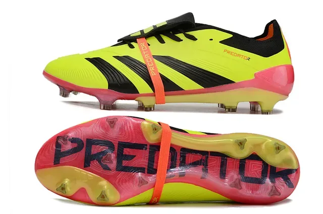 Adidas Predator أصفر وردي نيون كولور واي غير متماثل لاسينغ أرض صلبة أحذية كرة القدم 6